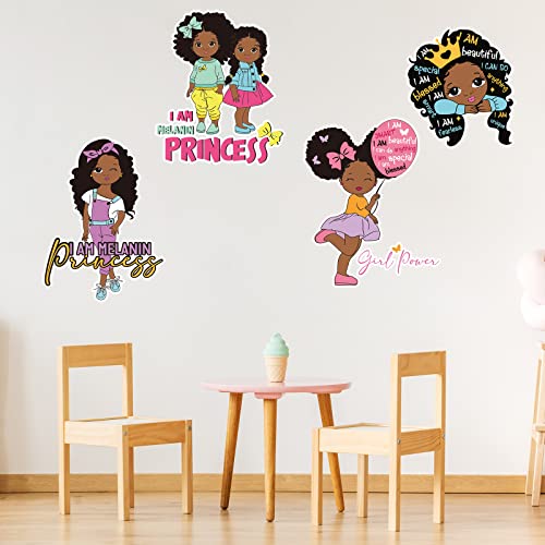 4 Pieces Black Girl Inspirational Quote Wall Decal Motivational Saying African American Sticker Positive Stickers Little Decals for Bedroom Girl Power Wall Decal for Nursery Decor