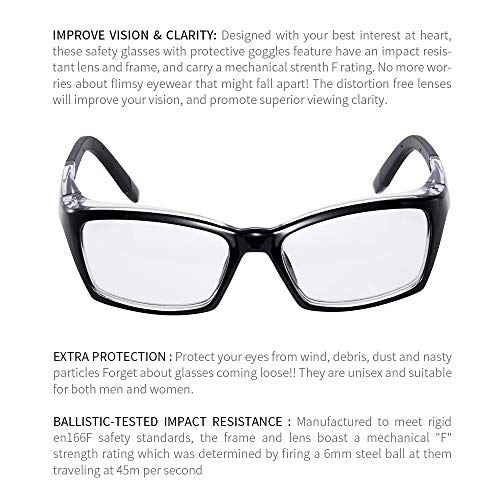 Anti-Fog Safety Glasses with Rx Insert Compatibility - ANSI Z87.1 Certified, Prescription Lens Ready (Not Over-Glasses), Adjustable Fit for Woodworking, Welding, Labs