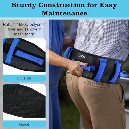 supregear Gait Belt - Anti-Slip Transfer Aid with 7 Handles and Quick-Release Buckle, Perfect for Senior Care, Black