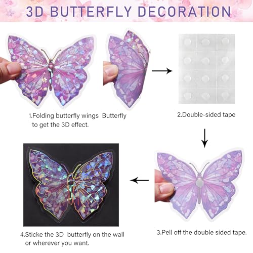 50 PCs Butterfly Wall Decor Cute Fairy Butterflies Wall Stickers 3D Butterflies for Birthday Cake Wedding Party Craft Room Decor Removable DIY Wall Decals sm- (Mixed)