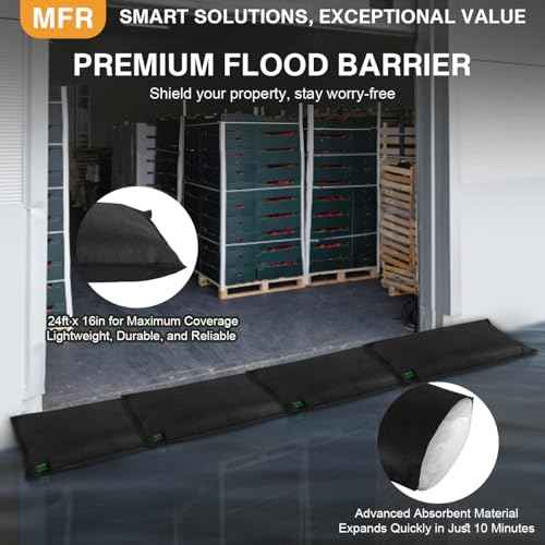 MFR Water Activated Flood Bags for Flooding, Home, Doorway, Driveway, Garage Sandless Sand Bags for Anti Flood Barrier 2ft x 1.3ft, 6-Pcs