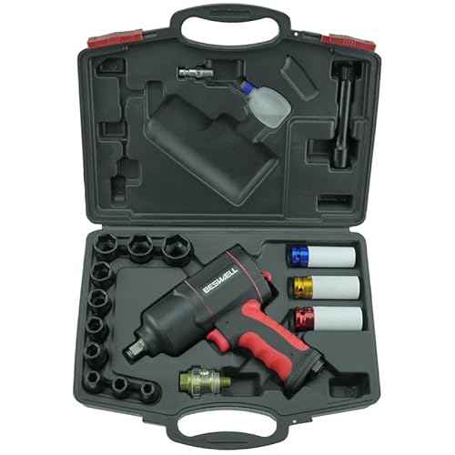 BESWELL¢ç AKP-01N -1/2-Inch Air Impact Wrench-1180 Foot-Pounds Max Loosen Torque Output-Well Balanced Lightweight Includes 11Pieces CR-V SAE Impact Sockets & 3pcs Metric Deep Socket & Carrying Case