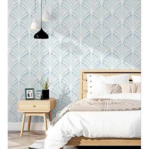 Hopepak Blue Peel and Stick Wallpaper Self Adhesive Removable Wall Paper for Bedroom/Bathroom Modern Geometric Contact Paper for Cabinets Vinyl Rolls 17.3''x78.7''