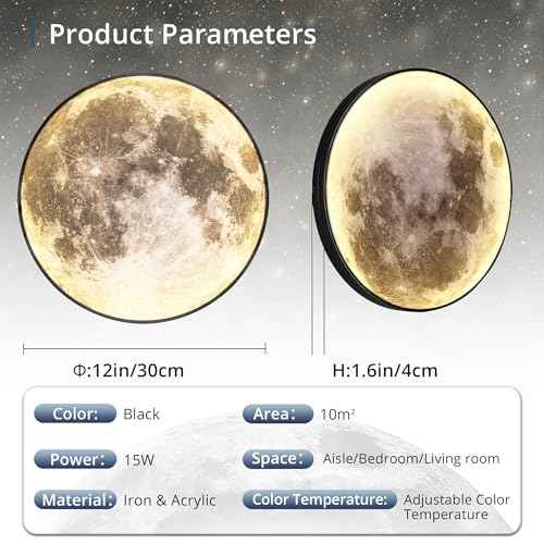 Dimmable Moon Wall Light 12 inch Wall Lights with Remote Control Plug-in Modern LED Light, 15W Black Wall Lamp Indoor Wall Mounted Ceiling Light Fixture for Bedroom Living Room Corridor