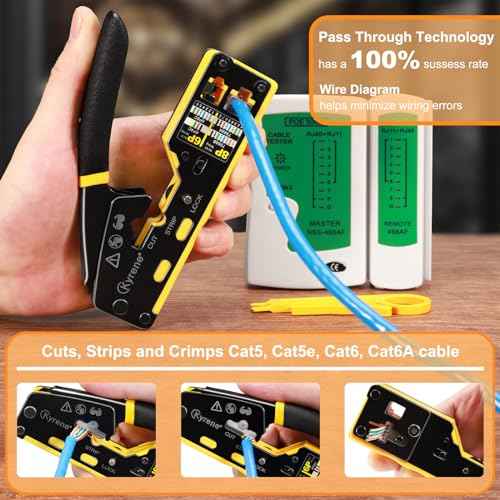 Pass Through RJ45 Crimp Tool Kit, RJ45 Ethernet Crimper Cat5 Cat5e Cat6 Crimping Tool Kit