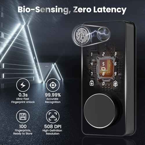 Keyless Entry Door Lock, Fingerprint Door Lock, Smart Door Lock with Keypad, Auto & One Touch Lock | Smart Locks for Front Door | Easy Installation | Exact Fingerprint | App Control | 12-Month Battery