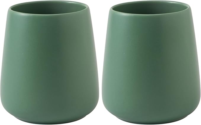 Green Toothbrush Holder for Bathroom - 2Pcs Ceramic Tooth Brushing Holders Set, Toothbrush Cup & Toothpaste Organizer for Bathroom Countertop, Makeup Brush Holder, Pen Holder for Home Desktop Storage