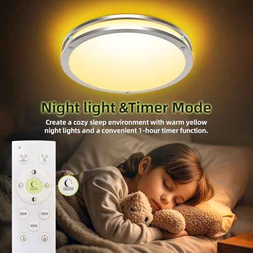 hepside 2Pack Flush Mount LED Ceiling Light with Remote, Dimmable& 3000K-6500K Adjustable Ceiling Light Fixture, Timer, Night Light, 13 inch Brushed Nickel Ceiling Lamps for Kitchen Bathroom Bedroom
