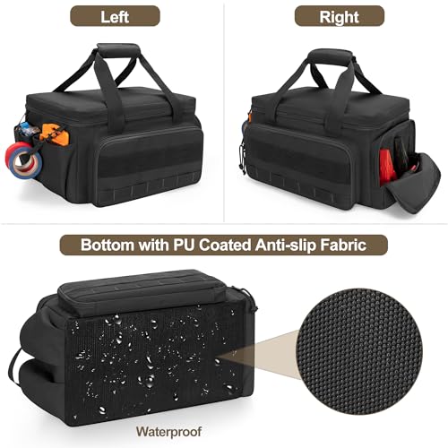 14-Inch Tool Bag with Anti-friction Bottom, Hand Tool Storage Organizer for Men, Tactical Range Bag, Multi-purpose Work Tote for Repairman, Carpenters, Handyman, Black