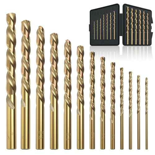 BeHappy 13Pcs Cobalt Drill Bit Set, M35 HSS, 135 Degree Tip, Twist Jobber Length for Hardened Metal, Stainless Steel, Cast Iron, Wood, and Plastics, with Index Storage Case 1/16"-1/4"