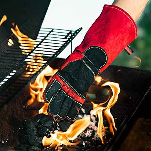 Grill Armor Welding Gloves ? 16inch 932¢µ - Leather Forge/Mig/Stick ? Heat/Fire Resistant Gloves, Mitts/Pot Holders For Oven, Grill, BBQ, Furnace, Stove, Fireplace, Tig Welder, Animal Handling Glove