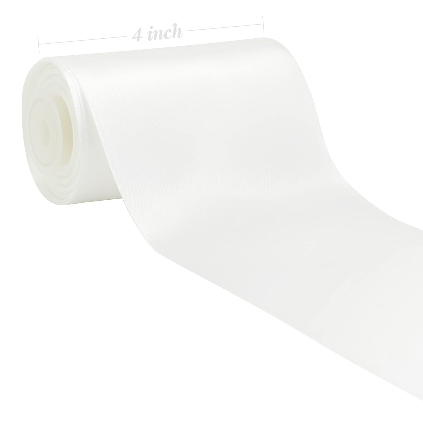 HUIHUANG White Satin Ribbon 4 inch Wide Double Faced Polyester Large Ribbon for Chair Sash Wedding Party Supplies Cake Decor Bows Making Flower Bouquet Sewing Crafts Gift Wrapping -10 Yards/Roll