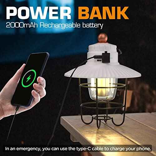 EverBrite LED Camping Lantern, USB C Rechargeable Lantern with 3 Light Modes, Vintage Outdoor Lanterns with Power Bank Function for Power Outages, Hurricane, Emergency, Fishing