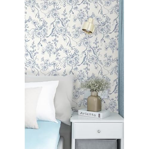 Peel and Stick Wallpaper Periwinkle Blue Wall Paper Floral Contact Paper Removable Self Adhesive Leaf Boho Waterproof Wallpaper for Walls Vinyl Rolls 16.1"x78.7"