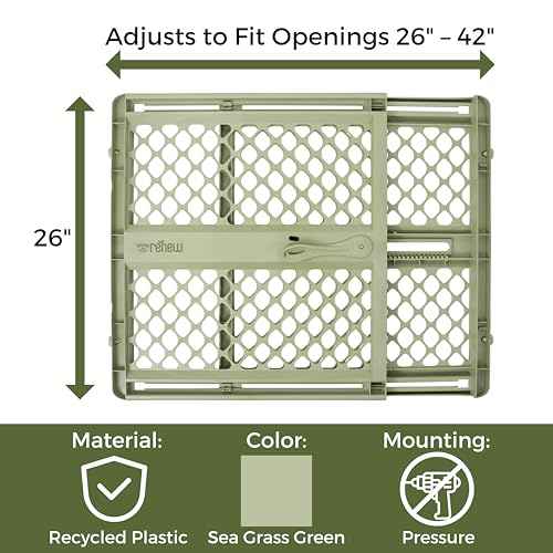 Toddleroo by North States - ReNew 100% Recycled Plastic Baby Gate for Doorway; Sturdy for Indoor & Outdoor Use: Pressure Mounted, No Drill Gate; Made in USA; 26" to 42" Wide, 26" Tall; Sea Grass Green