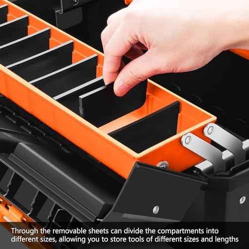 DNA MOTORING 2-Layer Lockable Tool Box Plastic Portable Storage Folding Toolbox Tray Divider Tool Organizers, W/Handle, Orange/Black, TOOLS-00503