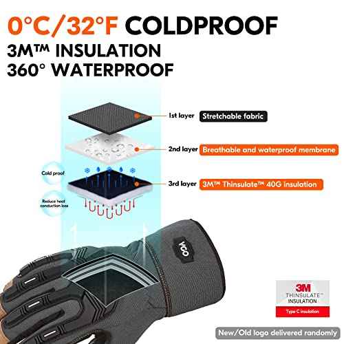 Vgo...¡¦ Winter Work Gloves Men,Leather Work Gloves,Anti-vibration,Mechanics Gloves,Abrasion Resistance