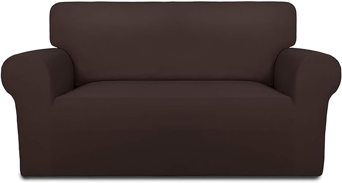 PureFit Super Stretch Sofa Slipcover – Spandex Non Slip Soft Couch Sofa Cover, Washable Furniture Protector with Non Skid Foam and Elastic Bottom for Kids, Pets （Loveseat, Chocolate）