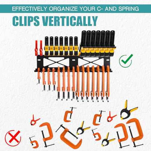 Shimeyao Clamps Rack Organizer Wall Mount Spring C Clamps Holder Tool Storage 16 x 5 x 3.5 Inches for Small Tools Shed Garage Pegboard Workshop Home