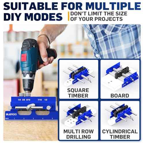 Upgraded 6.7 inch Self Centering Doweling Jig Kit (Blue), Drill Jig For Straight Holes Biscuit Joiner Set With 6 Drill Guide Bushings, Adjustable Width Drilling Guide Power Tool Accessory Jigs