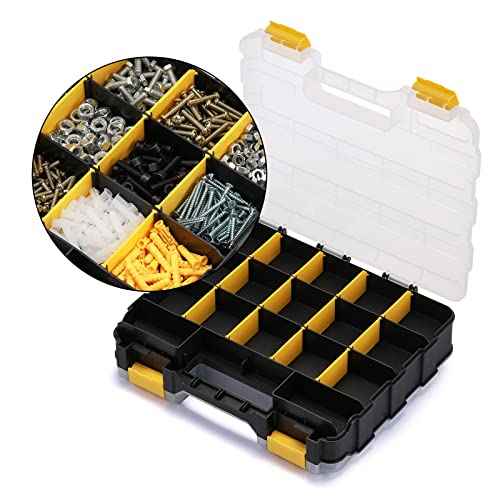 AIRTOON 2PCS Double Side Tool Organizer with Impact Resistant Polymer, Hardware Box Storage, Excellent for Screws,Nuts,Small Parts, 34-Compartment