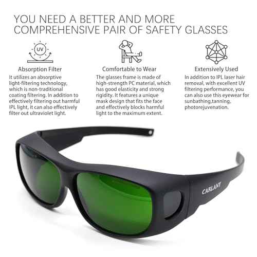 Professional IPL Safety Glasses OD 5+, 200-2000nm Reliable Absorption Filtering Laser Eye Protection Goggles, Anti-fog, UV400 Protection for IPL/OPT Pulsed Light Hair Removal, Beauty therapy