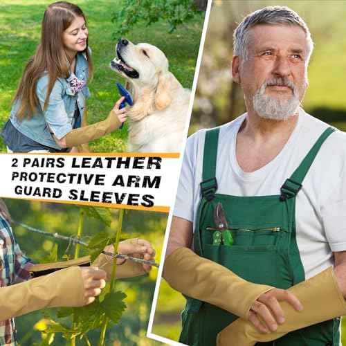Suhine 2 Pairs Leather Arm Guards Leather Welding Work Sleeves Cut Resistant Arm Protectors for Thin Skin Bruising Men Women (Medium)