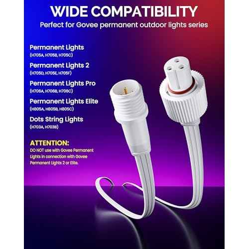 10FT Extension Cable (3-Pack), 3-Pin Extension Cord for Govee Permanent Outdoor Lights Series & Dots String Lights, Compatible with H705 A/B/C, H705 D/E/F, H706 A/B/C, H703 A/B, H805 A/B/C