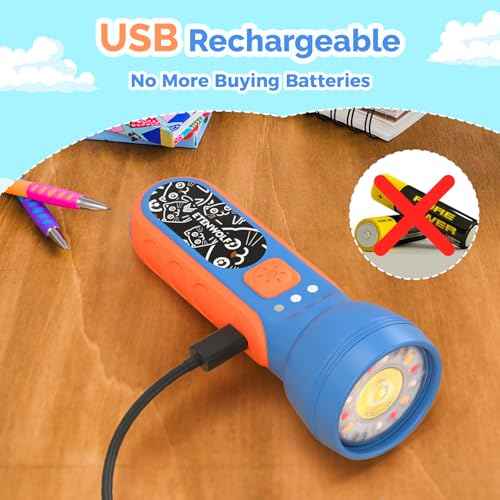 ETENWOLF L1 Rechargeable Flashlight for Kids(2-Pack),LED Flashlight with Fun DIY Stickers, 6 Light Modes, Adjustable Brightness, 1500mAh, IPX5 Waterproof Flashlight for Camping, Home & Emergency