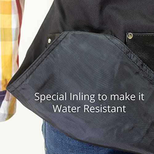 ikAS Canvas Apron for Men - Black Crossback Work Apron with Pockets - Adjustable Cotton Canvas for Hairdressers, Barbers, Artists, Cooking, Woodworking,Carpenters