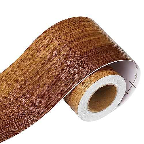 LACHEERY Shiplap Wood Border Wallpaper Peel and Stick Mirror Frame Border Bathroom Mirror Borders Peel and Stick Wood Grain Repair Tape Brown Wooden Bulletin Board Borders Trim for Classroom 3"x197"