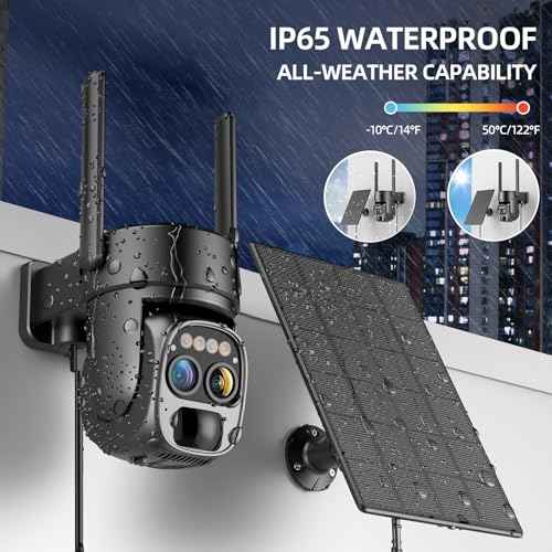 Hawkray Pannel Solar Wireless Outdoor Security Camera£¬ Dual-Lens, 10xZoom, 2K Resolution 3MP 360¡ÆPan/Tilt£¬2.4&5G WiFi Battery Powered Camera with Spotlight Alarm PIR Motion Detection