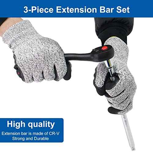 3 Pieces 3/8 Inch Drive Socket Extension Set Includes 3 6 10 Inch Extensions Premium Chrome Vanadium Steel with Mirror Finish