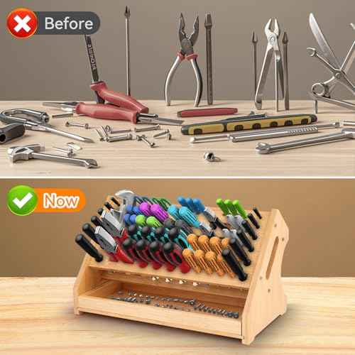 FPVERA Bamboo Screwdriver Organizer - Repair Tool Storage Holder Tool Storage Organizer Workbench Desktop Rack