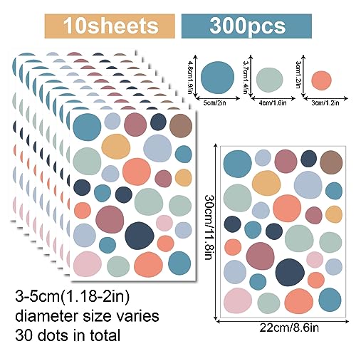 300pcs Polka Dots Sticker Circle Wall Decal for Bedroom,Living Room, Classroom,Playroom Decor Removable Vinyl Stickers Dots Wall Decals