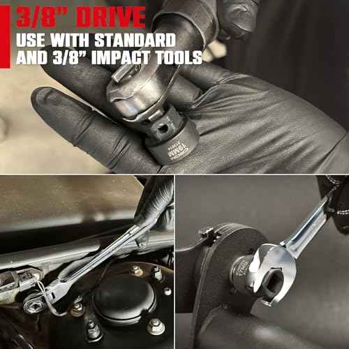 CROM Stubby Impact Socket Set - 14-Piece 3/8" Drive Metric 6-19mm Low Profile Socket Set, CR-MO Steel Nano Shallow Impact, Includes Aluminum Storage Rail (Metric 14 Piece)