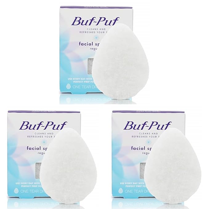 Buf-Puf Facial Sponge, Exfoliating | Dermatologist Developed | Reusable | White | Pack of 3