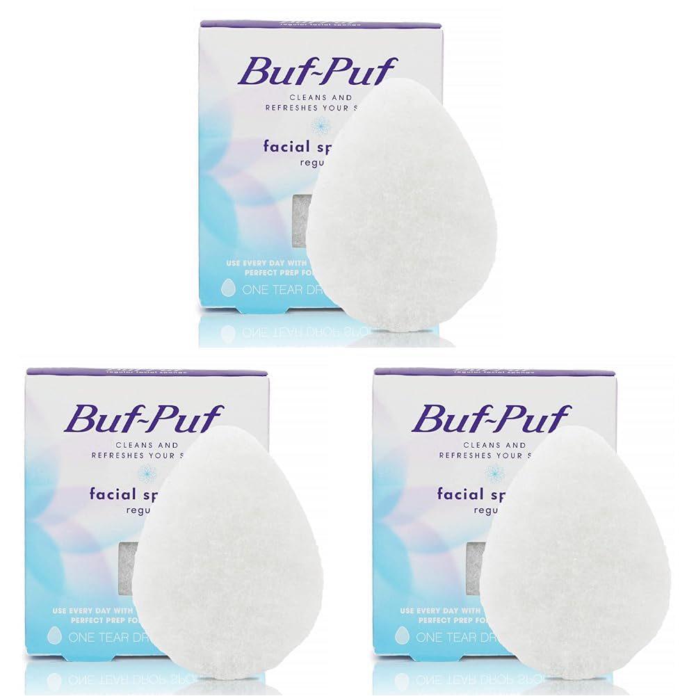 Buf-Puf Facial Sponge, Exfoliating | Dermatologist Developed | Reusable | White | Pack of 3