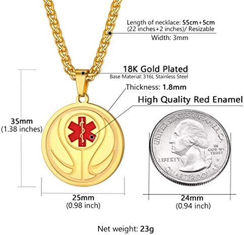 Supcare Medical Alert Necklace for Men Women, Stainless Steel Engraved Medical Emergency Pendant,Customized Medical ID Jewelry(16 Types)