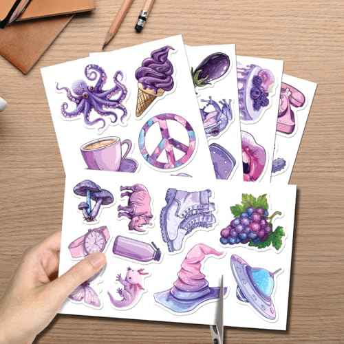 Cute Aesthetic Purple Stickers Pack for Laptop Water Bottle Scrapbooking Journaling Phone Vinyl Decals Teen Girls Young Adults Students Waterproof 50Pcs Fun Decorative Art Wall