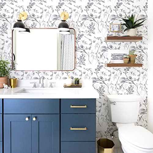 Orainege Gray Floral Wallpaper Peel and Stick Wallpaper Self Adhesive Floral Contact Paper Waterproof 17.7 in ¡¿118.1 in Removable Wall Paper for Bedroom Bathroom Cabinets Decor