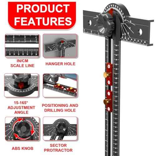 29 Inch Woodworking T Square Ruler, Aluminum Alloy, Adjustable Angle 15-165¡Æ Measurement Tool, Precision Drilling Positioning Guide for Carpentry, Drafting, Contractor, Scribe Crafting, Drywall