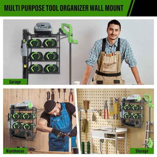 Tool Wall Mount Storage Rack for Ego, Lawn Power Tool Organizer for Ego Hedge Trimmer Ego Battery Charger Ego Edger Lawn Tool , 4-Tier Battery Drill Holder Wall Mount, Power Lawn Tool Organizer