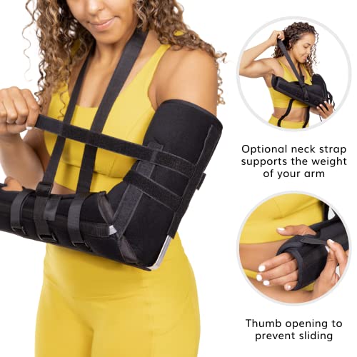 BraceAbility Posterior Long Arm Splint - Elbow Immobilizer Right or Left Forearm Brace with Support Sling for Fractures, Post-Surgery Recovery, Tendonitis, Bursitis, Ulnar Nerve Pain Relief (L)