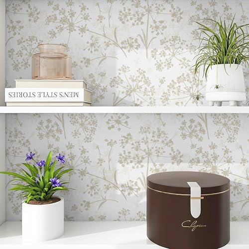 Safiyya Peel and Stick Wallpaper Floral Contact Paper 78.7" x 17.3" White and Beige Wall Paper Modern Neutral Self Adhesive Removable Wallpaper for Bedroom Bathroom Vinyl Rolls