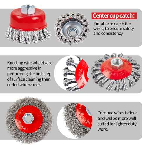 Wire Wheel Brush for 4-1/2" Angle Grinder 4 Inch Wire Wheel Set 5/8"-11 Threads Arbor - 2pcs