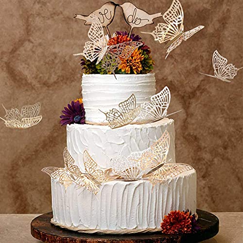Cheerland 3D Champagne Gold Butterfly Wall Stickers Paper Butterflies Decal Decoration Removable Mural Stickers for Living Room Bed Room School Home Cake Decorations for Anniversary Engagement Party