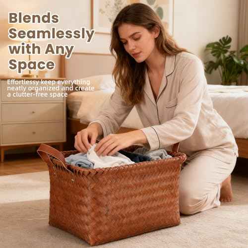 4 Pack Laundry Baskets Hampers Large Storage Baskets Clothes Hamper Woven Basket Blanket Basket Shelves Organizer Toys Closet Storage Bins for Car Bedroom Bathroom Living Room