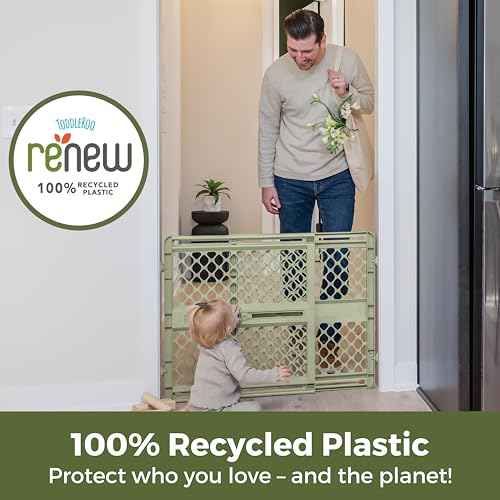 Toddleroo by North States - ReNew 100% Recycled Plastic Baby Gate for Doorway; Sturdy for Indoor & Outdoor Use: Pressure Mounted, No Drill Gate; Made in USA; 26" to 42" Wide, 26" Tall; Sea Grass Green