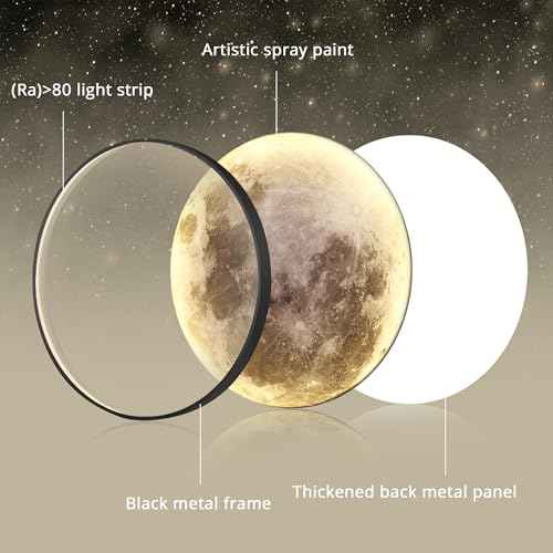 Dimmable Moon Wall Light 12 inch Wall Lights with Remote Control Plug-in Modern LED Light, 15W Black Wall Lamp Indoor Wall Mounted Ceiling Light Fixture for Bedroom Living Room Corridor